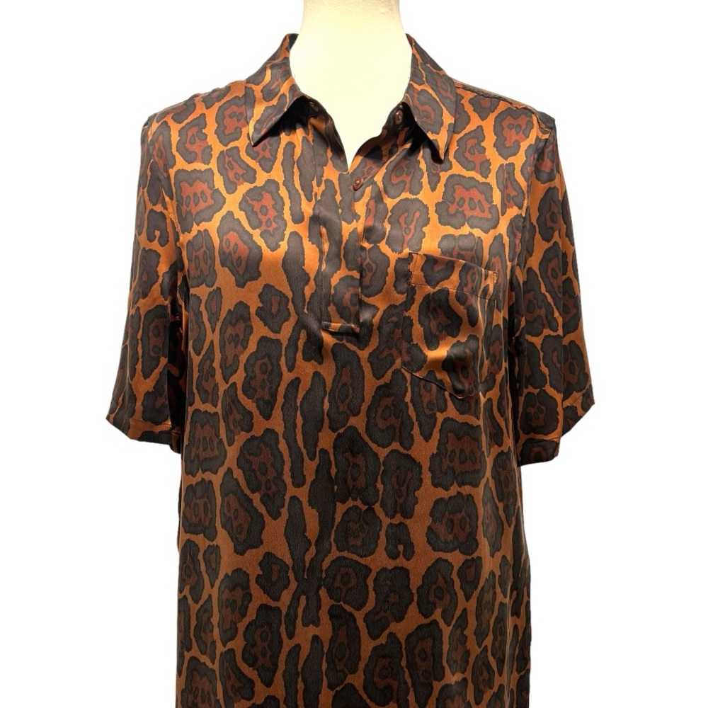 Equipment Femme Silk Animal Print Short Sleeve Shirt Dress Women’s Large - Picture 2 of 13
